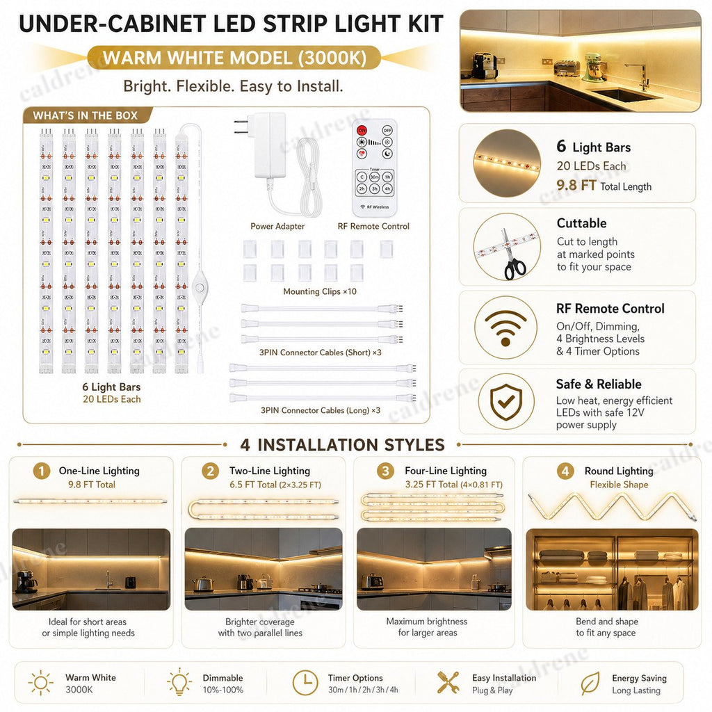 Under Cabinet LED Light Bar Kit with Remote, 6 Pieces – view 2