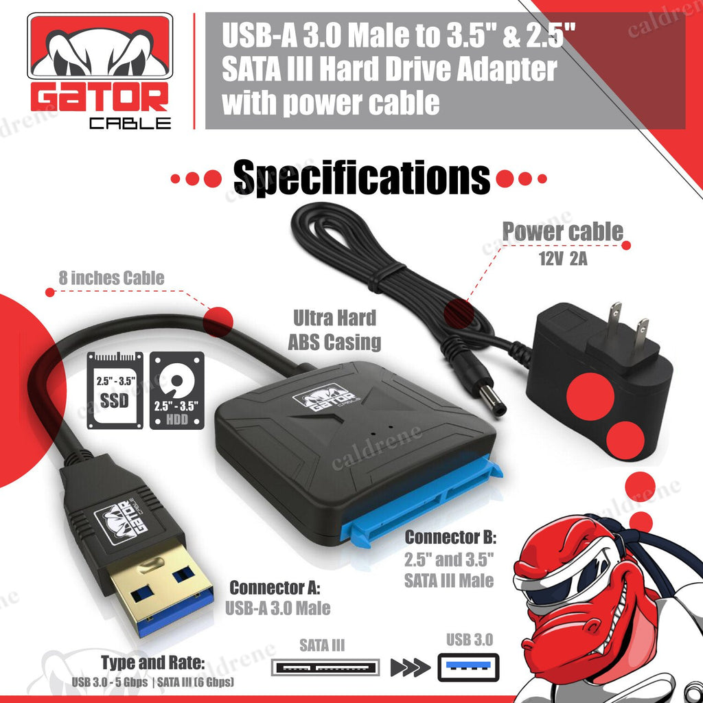 USB 3.0 to SATA Hard Drive Adapter for 2.5 and 3.5 HDD SSD with Power – view 4