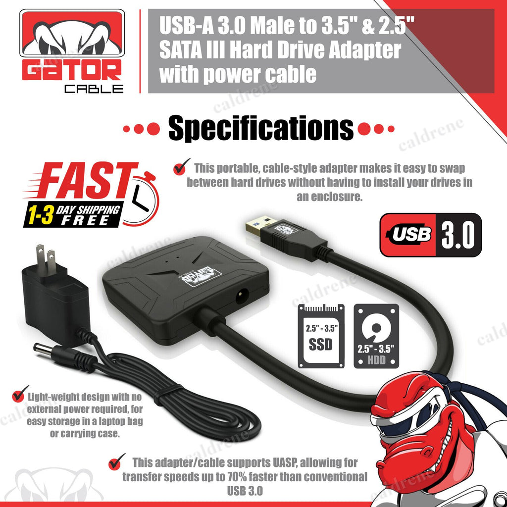 USB 3.0 to SATA Hard Drive Adapter for 2.5 and 3.5 HDD SSD with Power – view 5