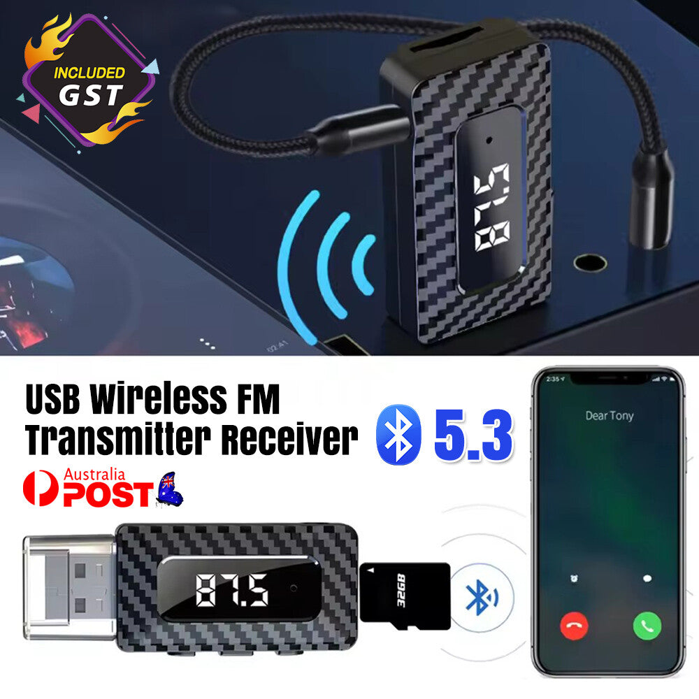 USB Car Bluetooth 5.3 FM Transmitter with Hands-Free Calling