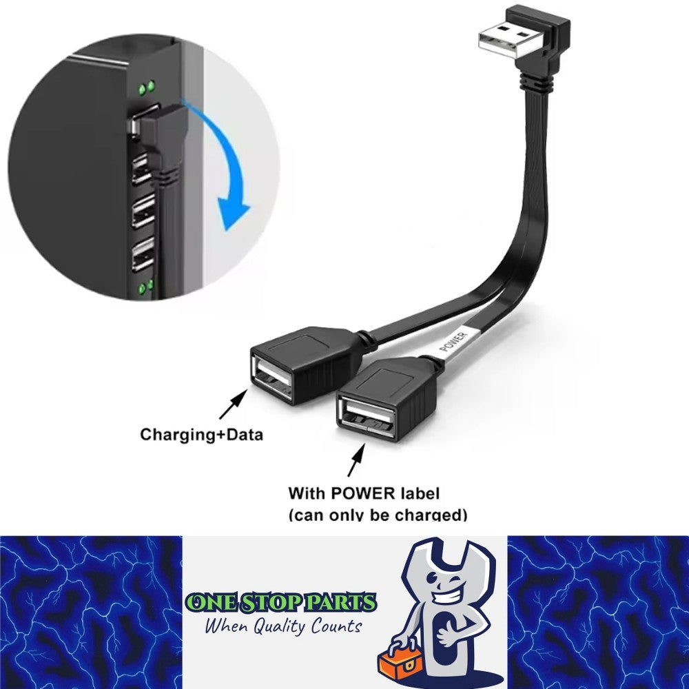 USB Splitter Cable 1 in 2 Out for Car Charging and Data Transfer