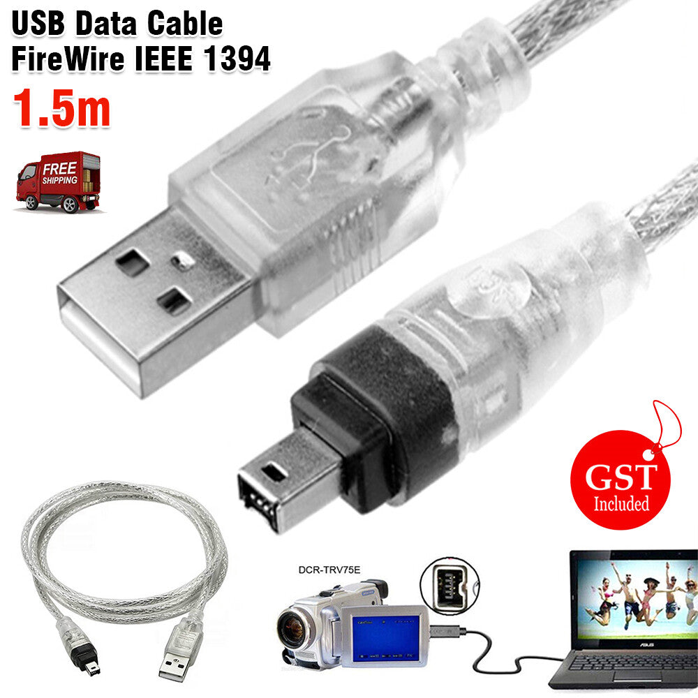 USB to FireWire 1394 Data Cable for Mini DV Camcorders