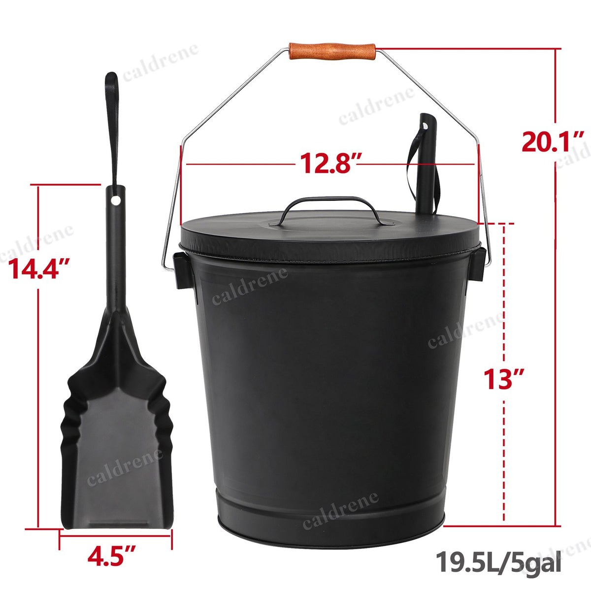Vintage Ash Bucket with Lid and Shovel – view 3