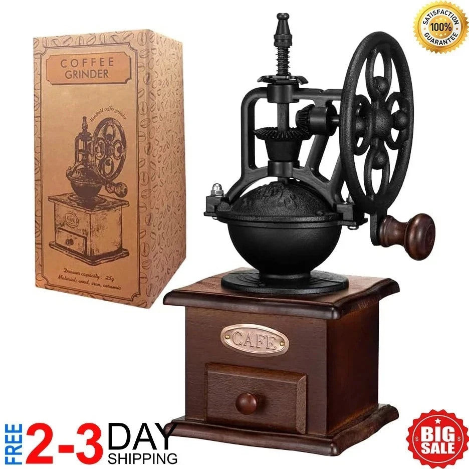 Vintage Wooden Hand Crank Coffee Grinder