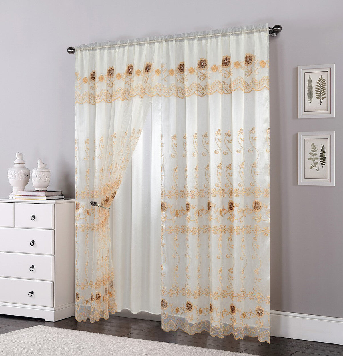 Voile Sheer Curtain Panels with Valance, Set of 2