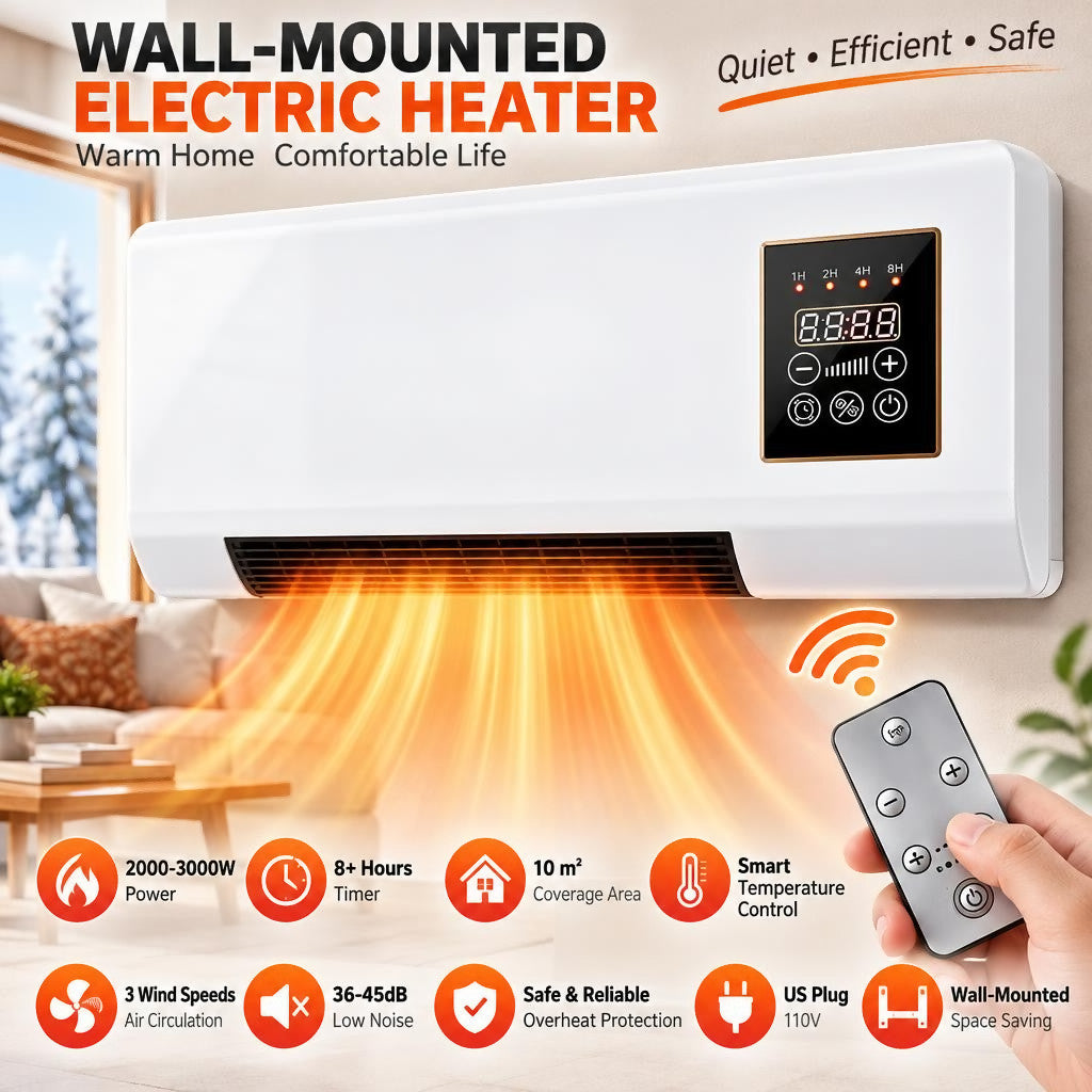 Wall Mounted Space Heater with Thermostat and Remote