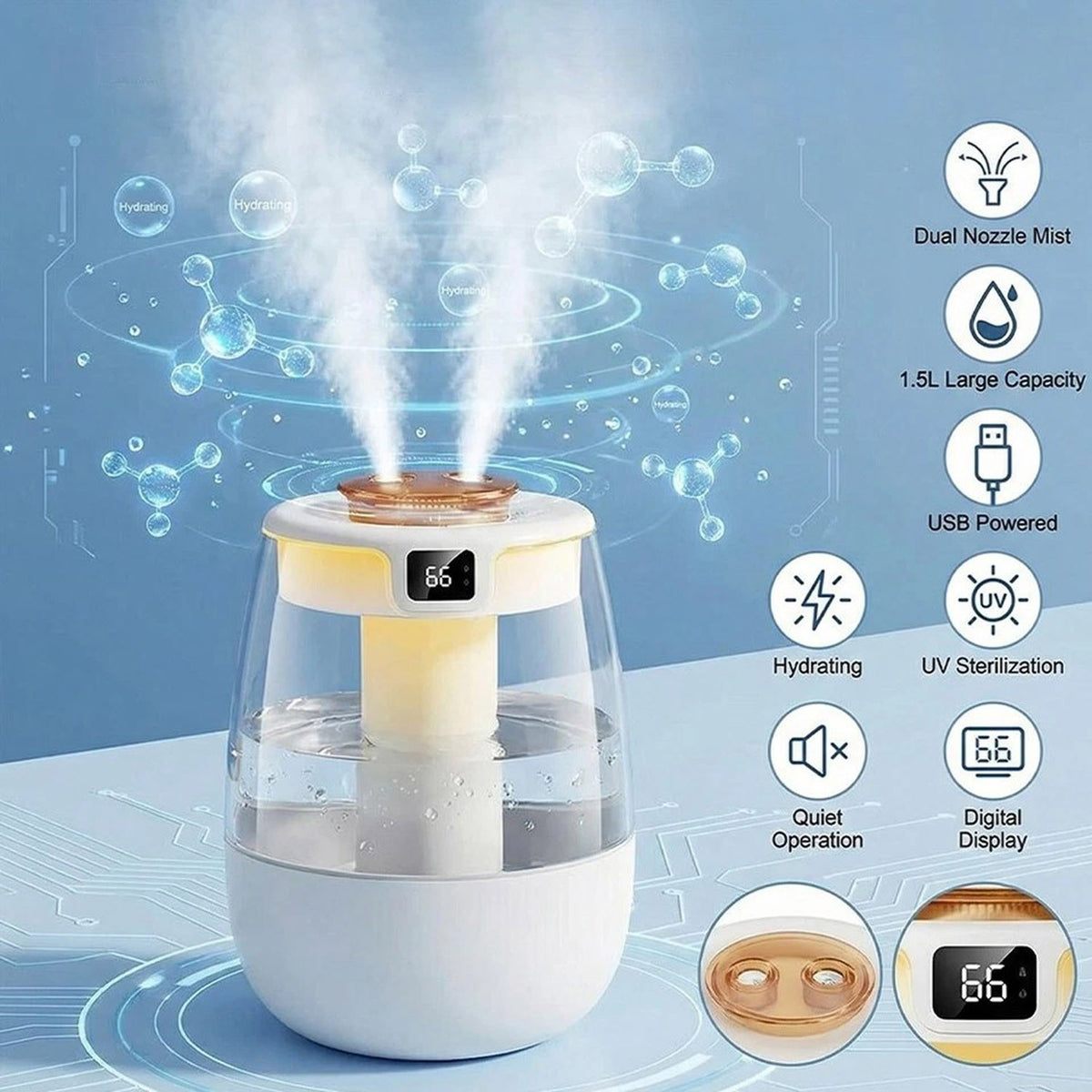 Warm and Cool Mist Humidifier, 1.5L