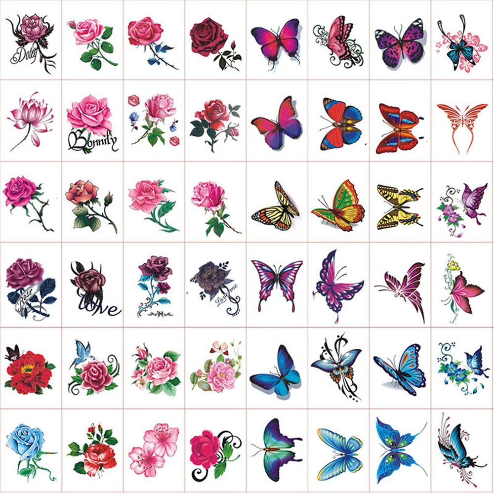 Waterproof Flower & Butterfly Temporary Tattoo Stickers – 50pcs flower&butterfly