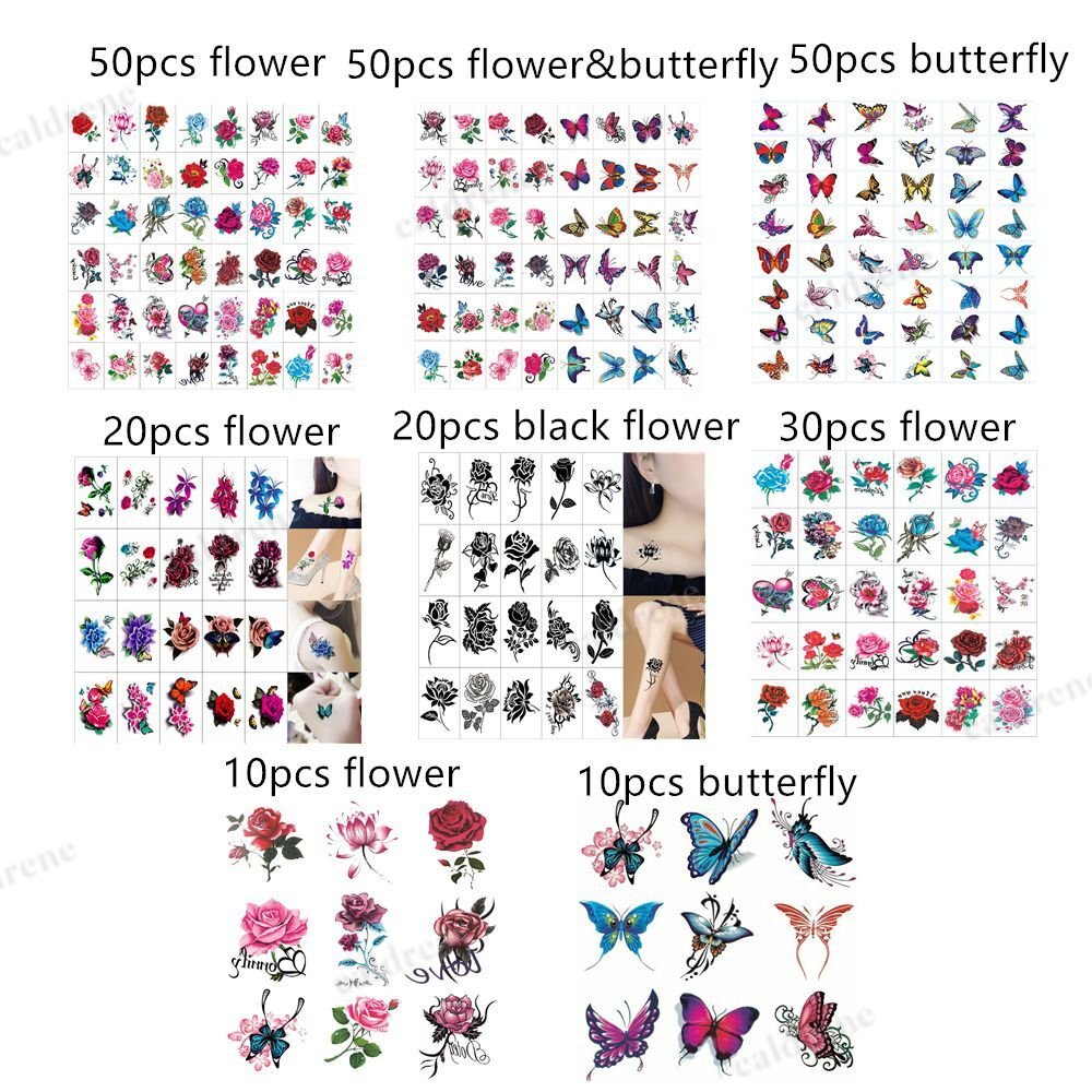 Waterproof Flower & Butterfly Temporary Tattoo Stickers – view 3