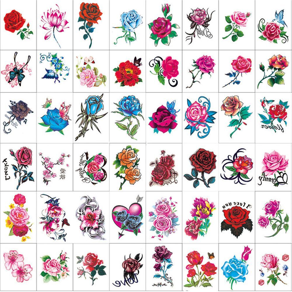 Waterproof Flower & Butterfly Temporary Tattoo Stickers – 50pcs flower