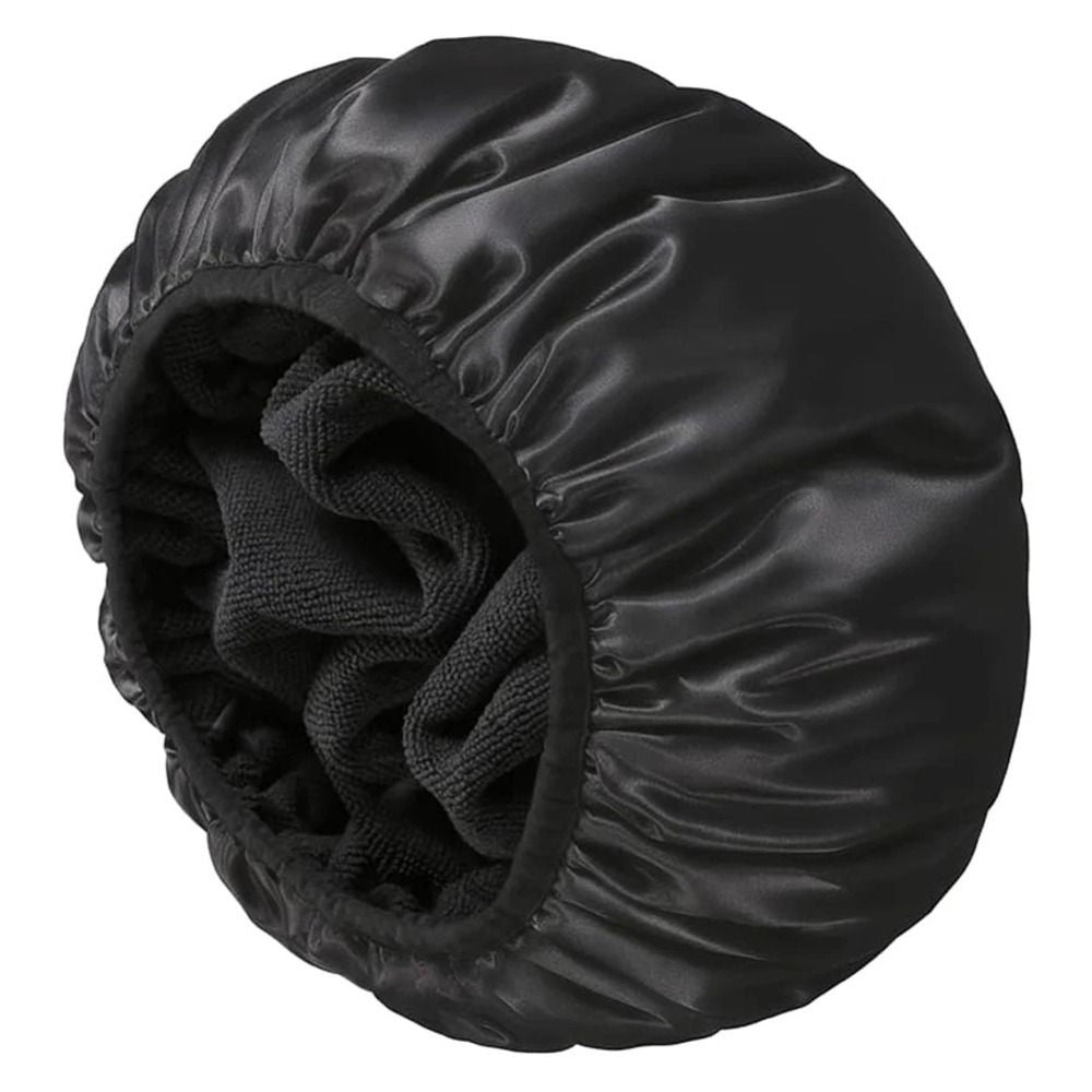 Waterproof Terry Cloth Shower Cap for Long Hair – black