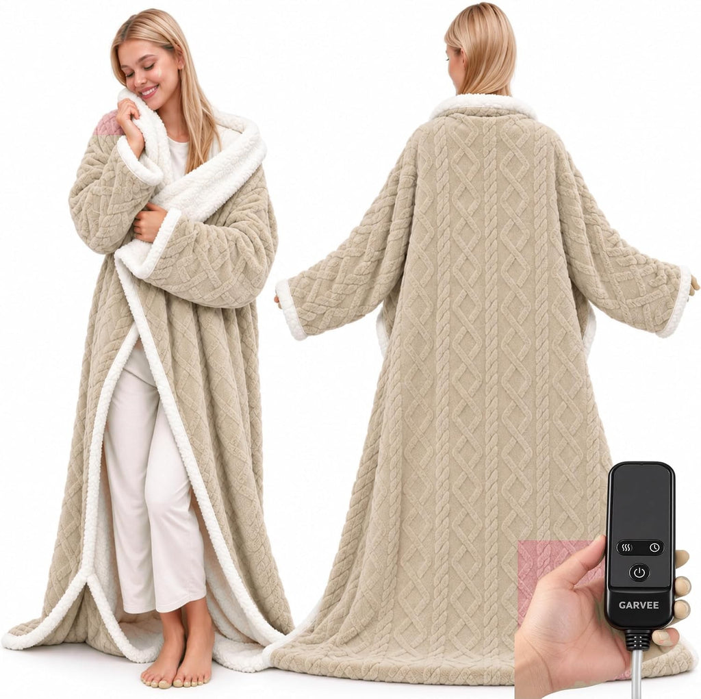 Wearable Heated Blanket with Sleeves and Foot Pocket, 10 Heat Levels
