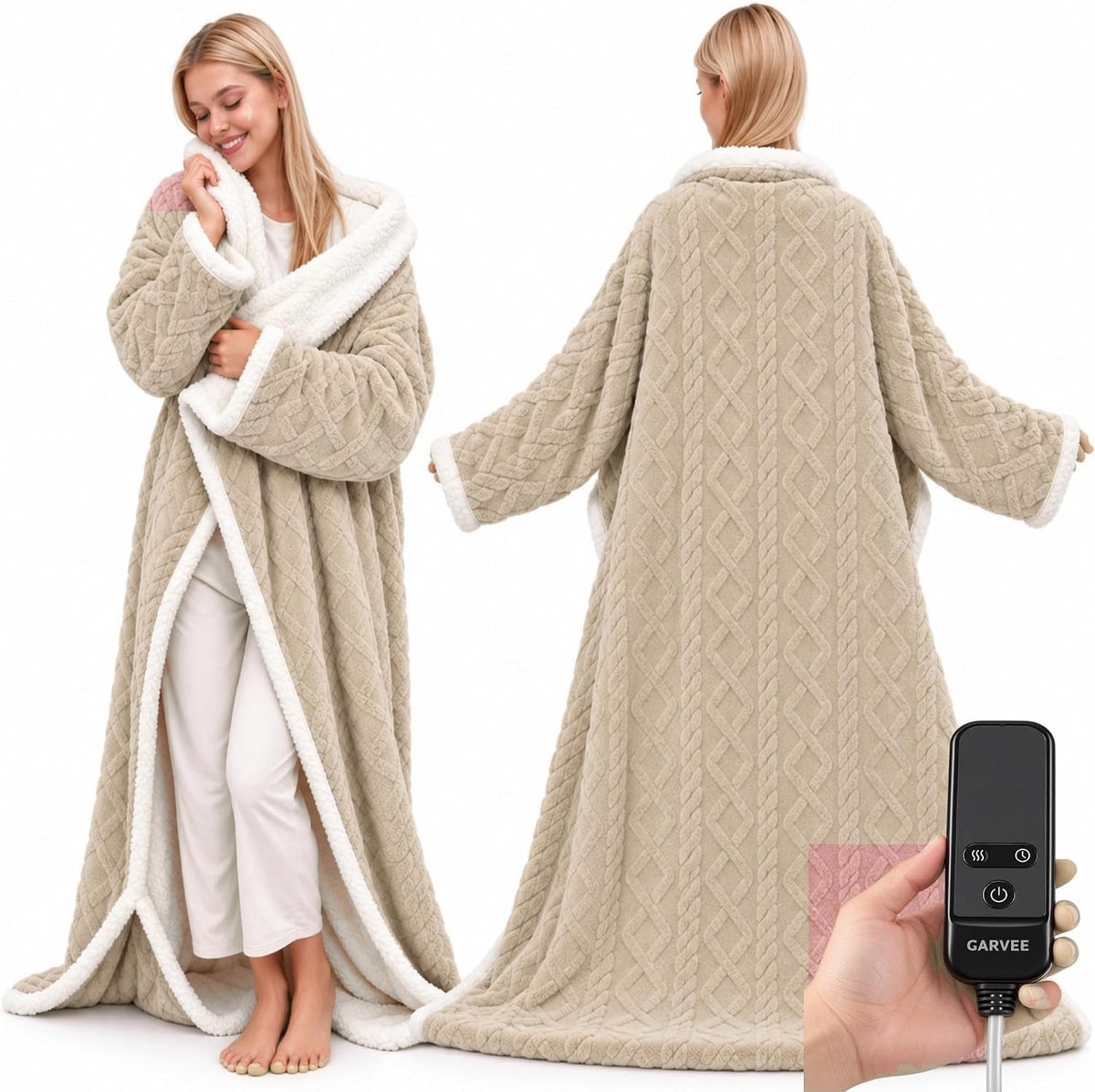 Wearable Heated Blanket with Sleeves and Foot Pocket, 10 Heat Levels