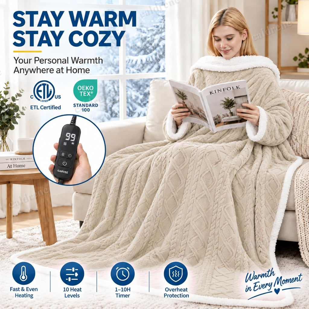 Wearable Heated Blanket with Sleeves and Foot Pocket, 10 Heat Levels – view 2