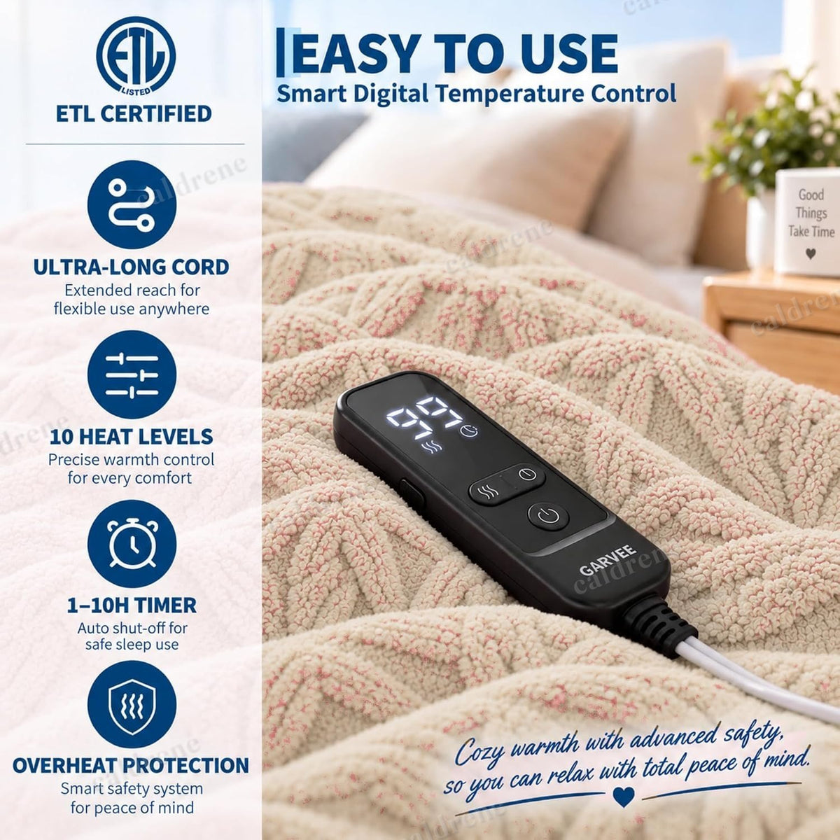 Wearable Heated Blanket with Sleeves and Foot Pocket, 10 Heat Levels – view 4