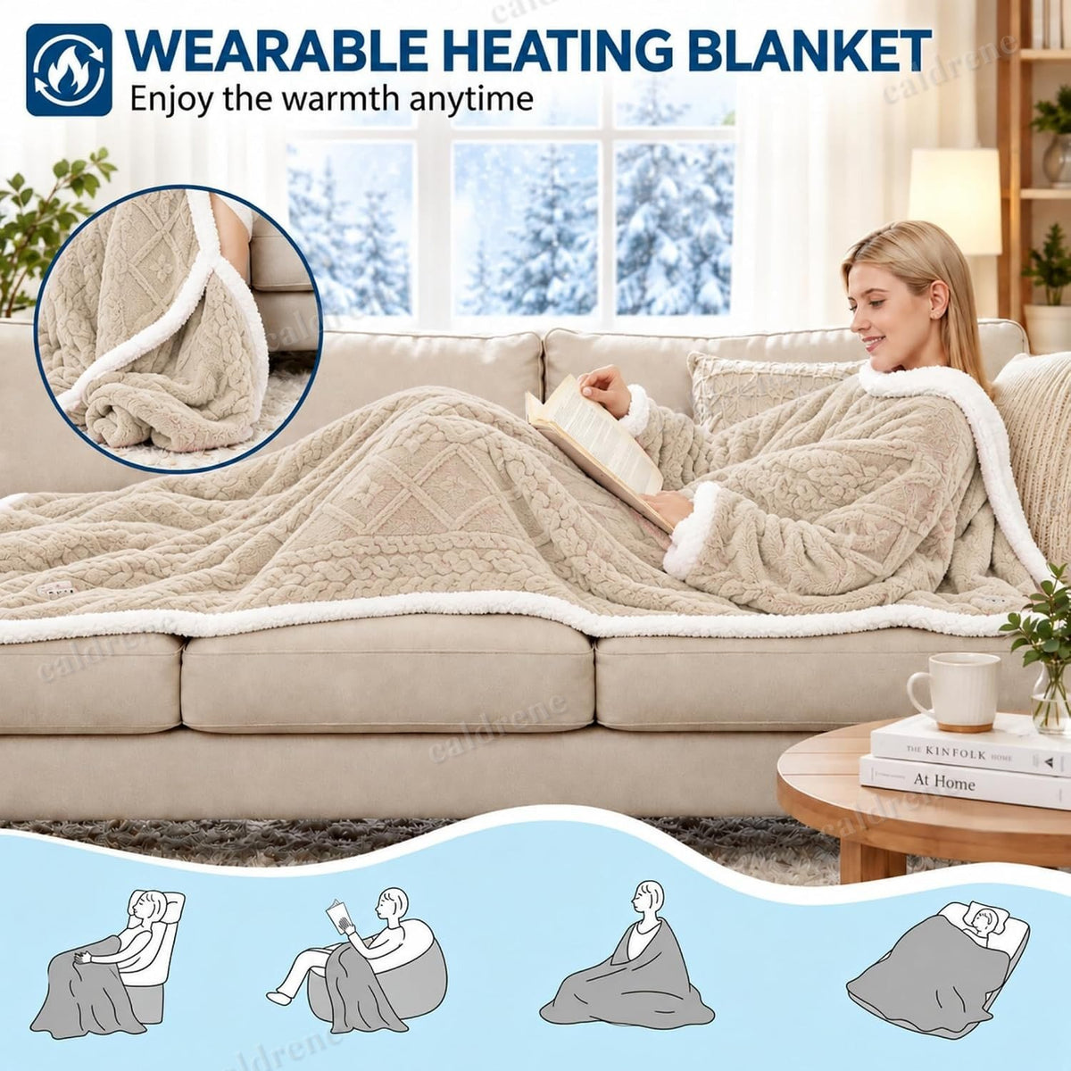 Wearable Heated Blanket with Sleeves and Foot Pocket, 10 Heat Levels – view 9