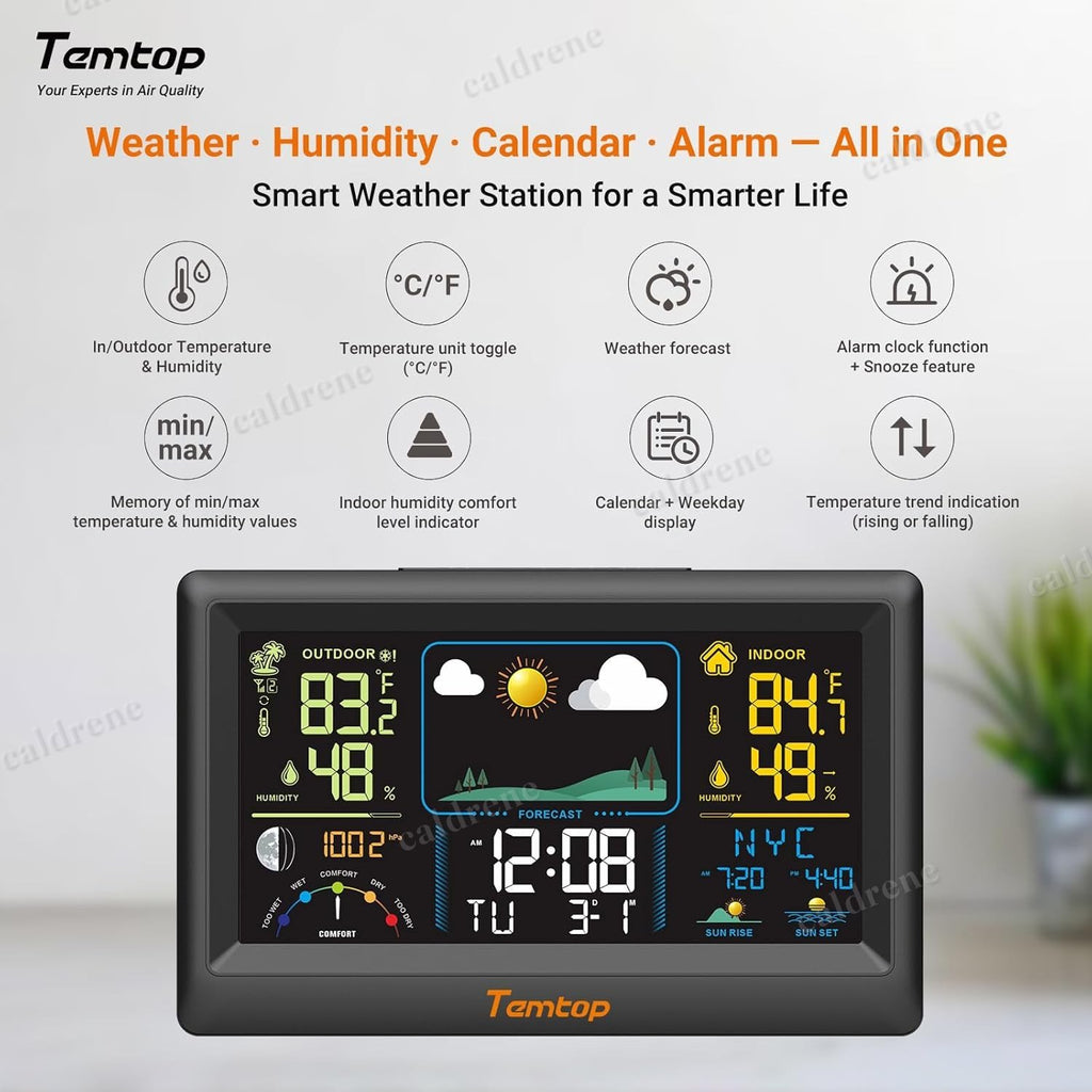 Wireless Indoor Outdoor Weather Station Clock with Calendar – view 2