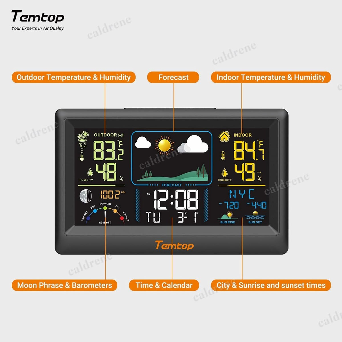 Wireless Indoor Outdoor Weather Station Clock with Calendar – view 3