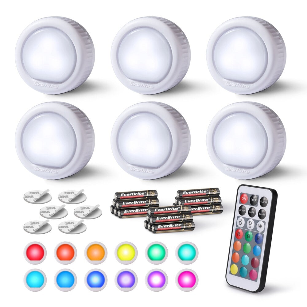 Wireless RGB LED Puck Tap Lights, 6 Pack