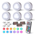 Wireless RGB LED Puck Tap Lights, 6 Pack