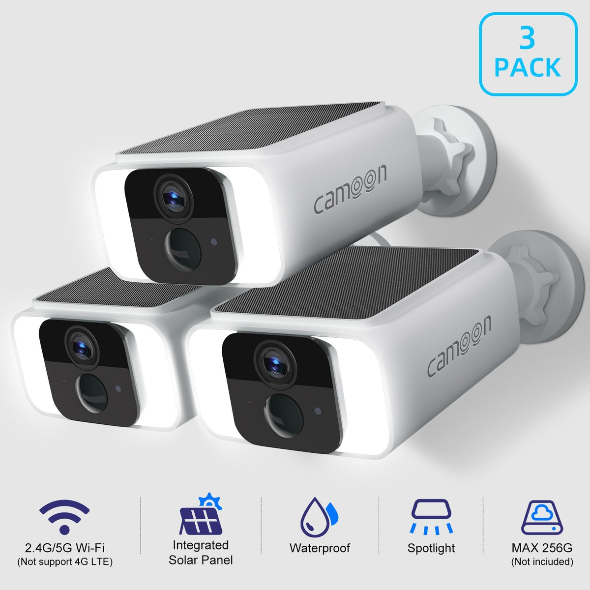 Wireless Solar Security Camera, WiFi 6, 2-Way Talk, 3 Pack