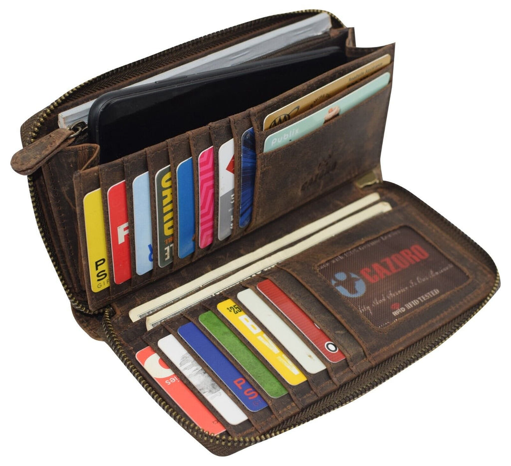 Women's Vintage Leather RFID Zip-Around Wallet Wristlet