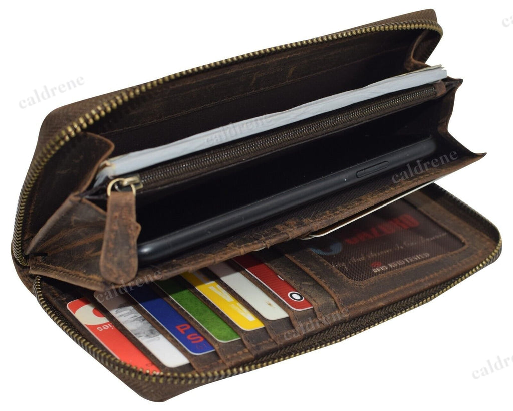 Women's Vintage Leather RFID Zip-Around Wallet Wristlet – view 6