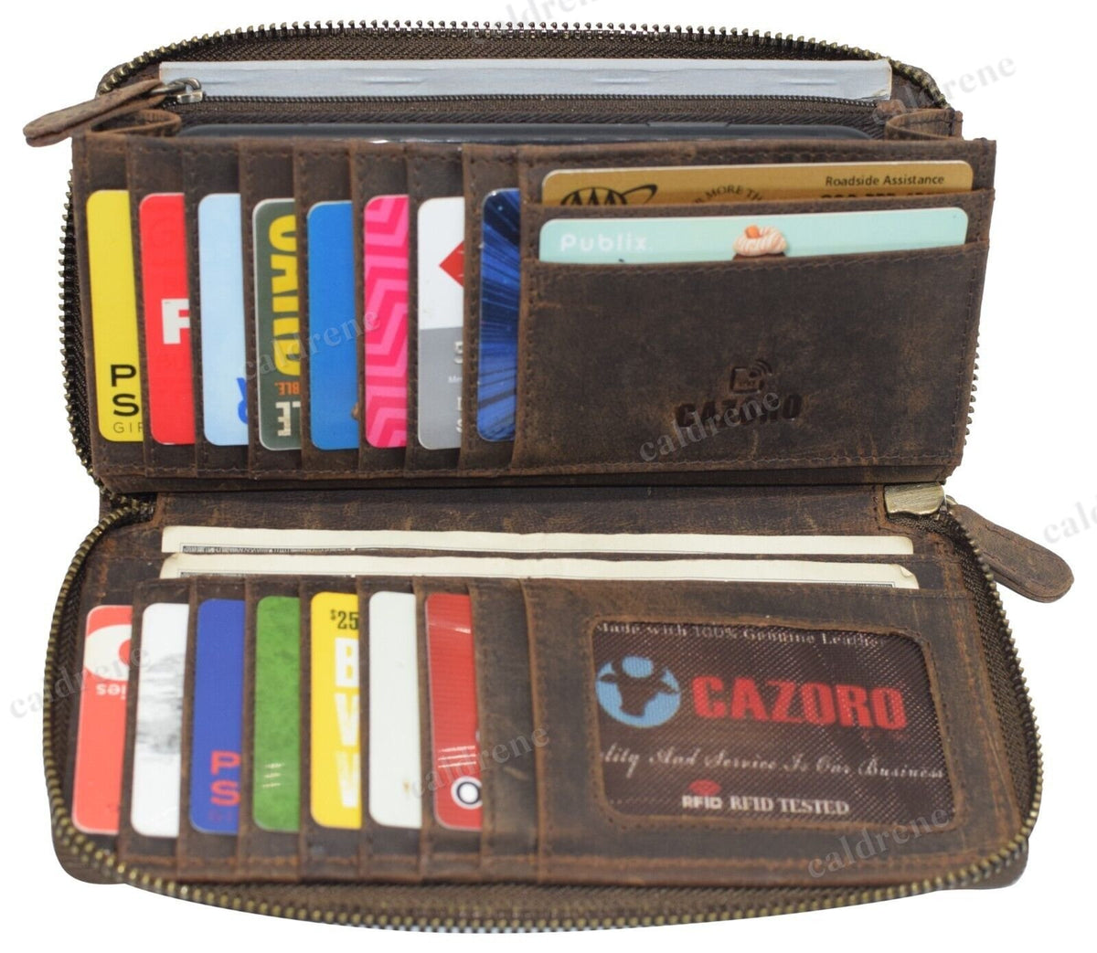 Women's Vintage Leather RFID Zip-Around Wallet Wristlet – view 8