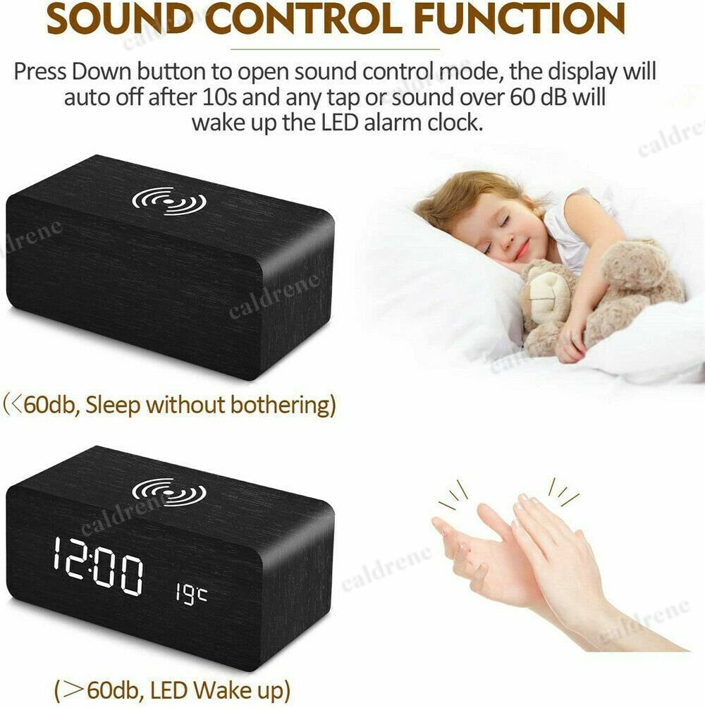 Wooden LED Alarm Clock with Wireless Charger – view 5