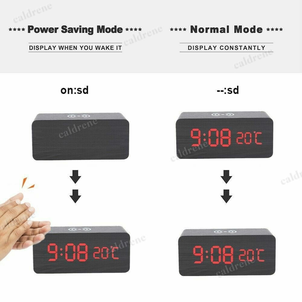 Wooden LED Alarm Clock with Wireless Charger – view 7