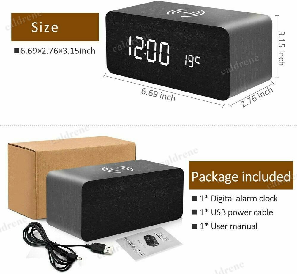 Wooden LED Alarm Clock with Wireless Charger – view 9