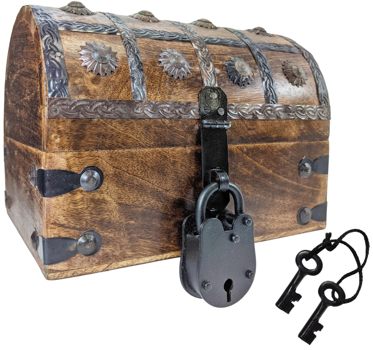 Wooden Treasure Chest Jewelry Box with Lock