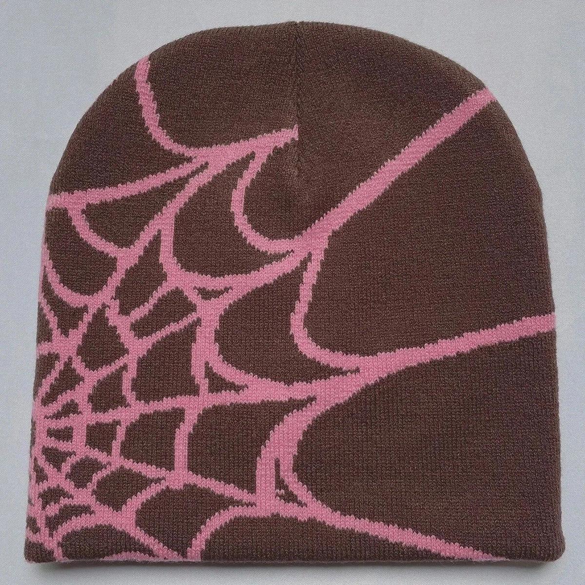 Y2K Spider Web Knit Beanie Hat for Winter Streetwear – Coffee