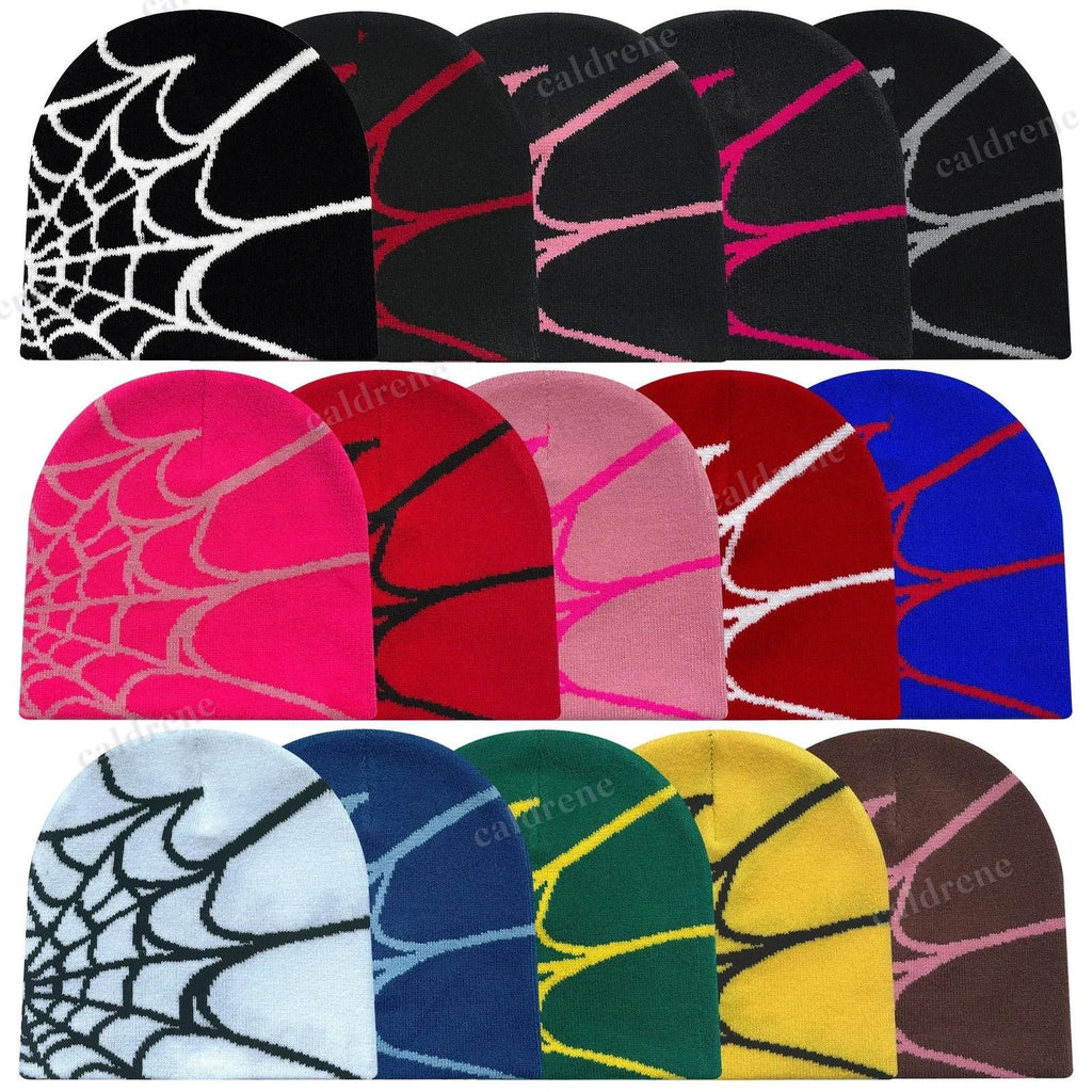 Y2K Spider Web Knit Beanie Hat for Winter Streetwear – view 2