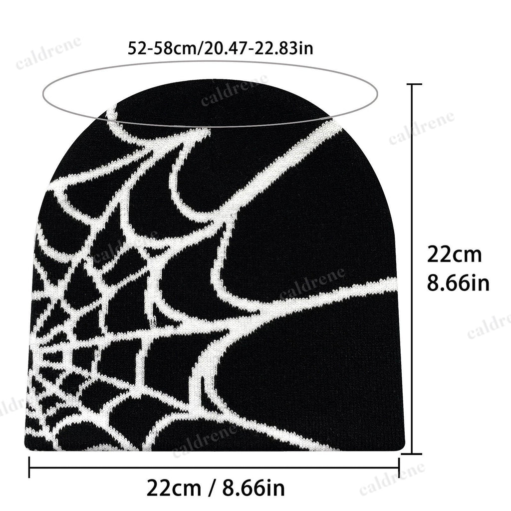 Y2K Spider Web Knit Beanie Hat for Winter Streetwear – view 3