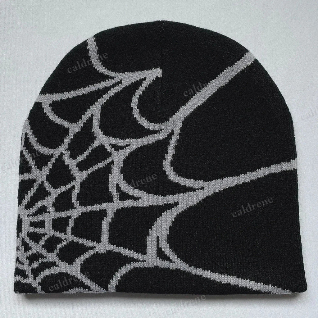 Y2K Spider Web Knit Beanie Hat for Winter Streetwear – view 6