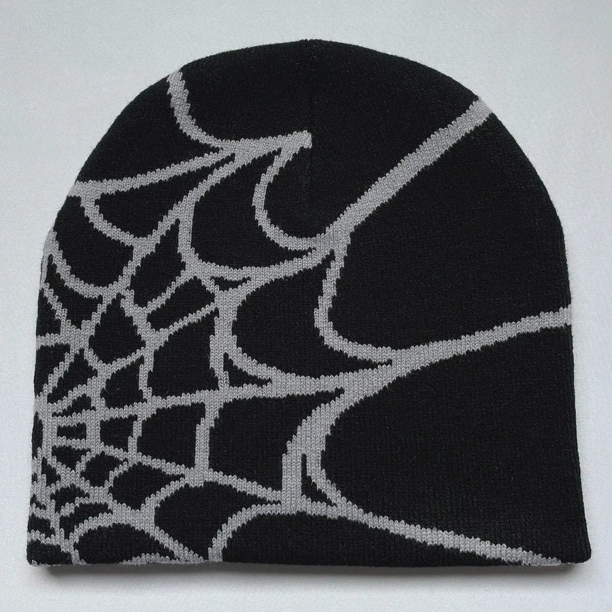 Y2K Spider Web Knit Beanie Hat for Winter Streetwear – Black Grey